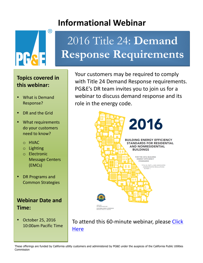 PG&E Announcement: Title 24 Demand Response Requirements Webinar